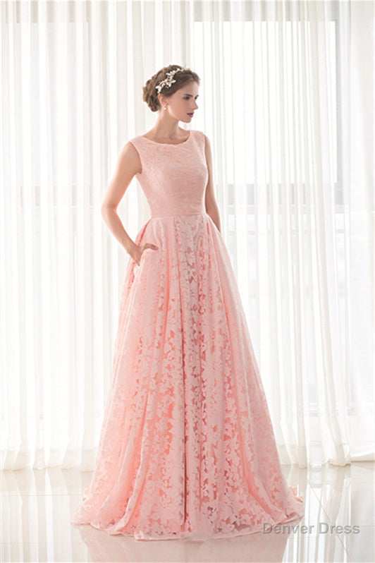 Draped Lace O Neck Train Prom Dresses