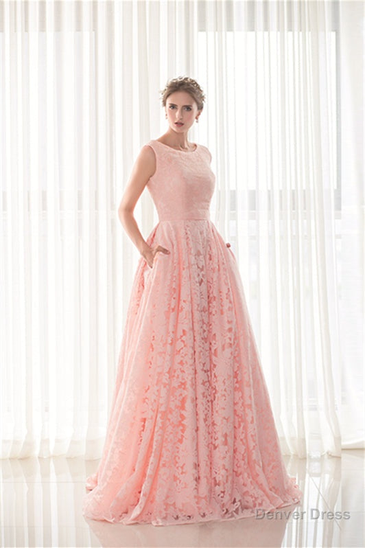 Draped Lace O Neck Train Prom Dresses