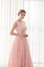 Draped Lace O Neck Train Prom Dresses