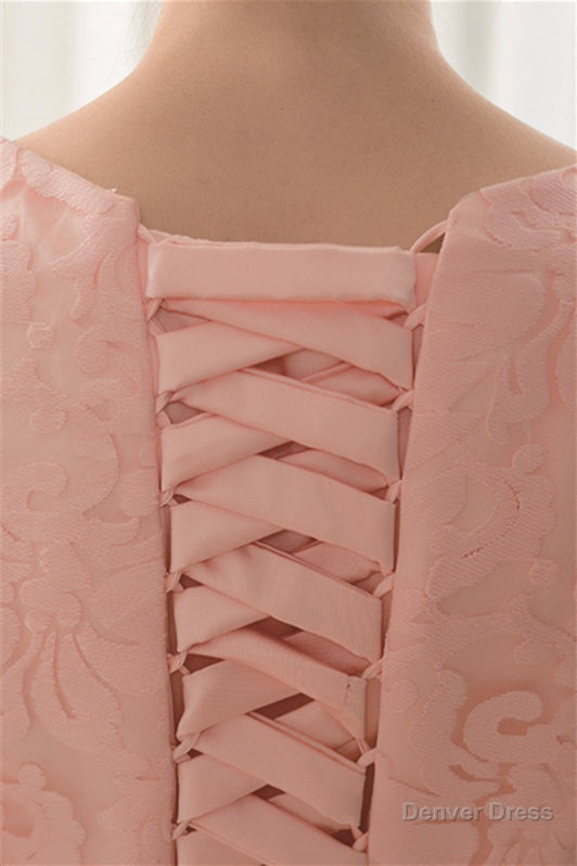 Draped Lace O Neck Train Prom Dresses
