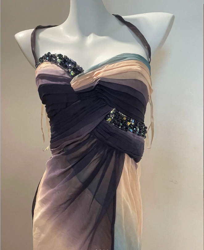 Dreamy Gradient Mermaid Halter Neck Beaded Chiffon Long Prom Dresses Evening Dresses Secondary image