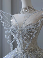 Dreamy Ice Crystal Blue Shiny Bowknot Floor-Length Wedding Dresses