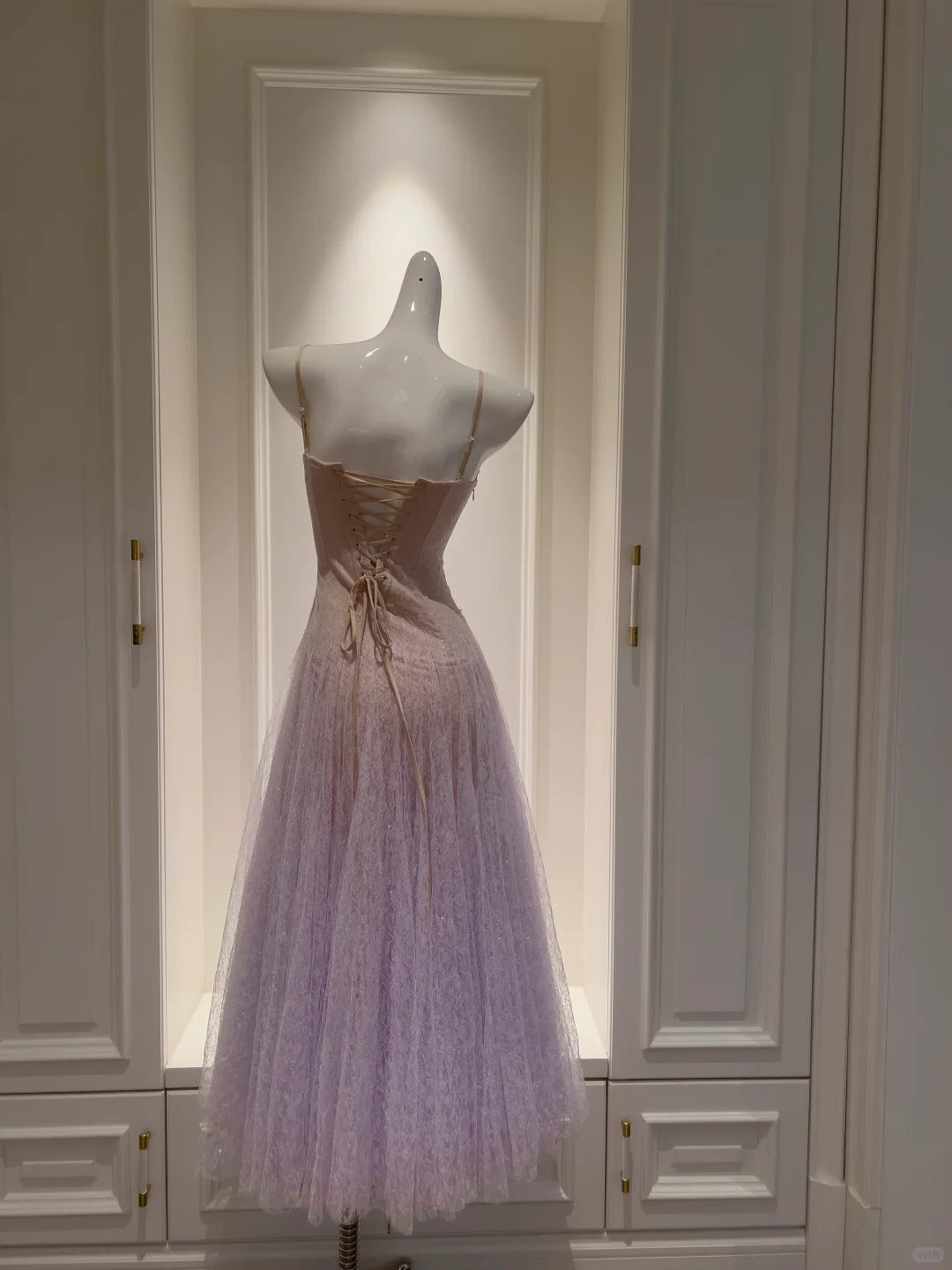 Dreamy Lavender A-Line Suspender Strap Pleated Tulle Long Prom Dresses Evening Dresses