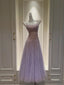 Dreamy Lavender A-Line Suspender Strap Pleated Tulle Long Prom Dresses Evening Dresses
