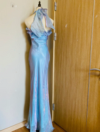 Dreamy Mermaid 3D Floral Ruffle Halter Neck Satin Long Prom Dresses Evening Dresses