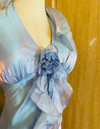 Dreamy Mermaid 3D Floral Ruffle Halter Neck Satin Long Prom Dresses Evening Dresses