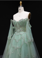 Dreamy Mint Green Off-The-Shoulder Sequin Layered Tulle Train Prom Dresses Evening Dresses