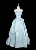 Dreamy Mint Light Blue A-Line Strapless Satin Prom Dresses Evening Dresses