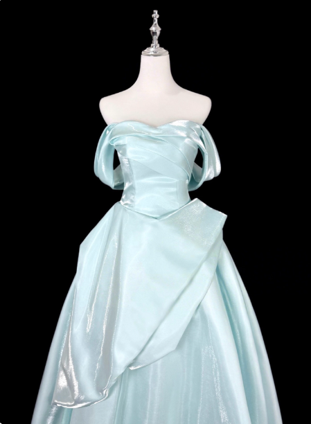 Dreamy Mint Light Blue A-Line Strapless Satin Prom Dresses Evening Dresses