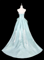Dreamy Mint Light Blue A-Line Strapless Satin Prom Dresses Evening Dresses