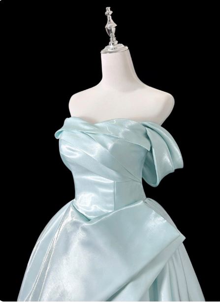 Dreamy Mint Light Blue A-Line Strapless Satin Prom Dresses Evening Dresses