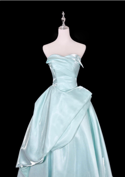 Dreamy Mint Light Blue A-Line Strapless Satin Prom Dresses Evening Dresses