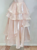 Dreamy Pink A-Line Halter Neck Ruffled Satin Prom Dresses Evening Dresses Bridesmaid Dresses