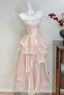 Dreamy Pink A-Line Halter Neck Ruffled Satin Prom Dresses Evening Dresses Bridesmaid Dresses