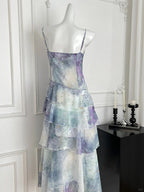 Dreamy Purple And Blue Gradient A-Line Spaghetti Strap Cake Chiffon Long Prom Dresses Evening Dresses