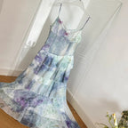 Dreamy Purple And Blue Gradient A-Line Spaghetti Strap Cake Chiffon Long Prom Dresses Evening Dresses