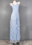 Dreamy Sky Blue A-Line Spaghetti Strap Deep V 3D Floral Tulle Long Prom Dresses Evening Dresses