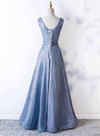 Dreamy Starry Sky Gradient Purple-Blue V-Neck Satin Long Prom Dresses Evening Dresses