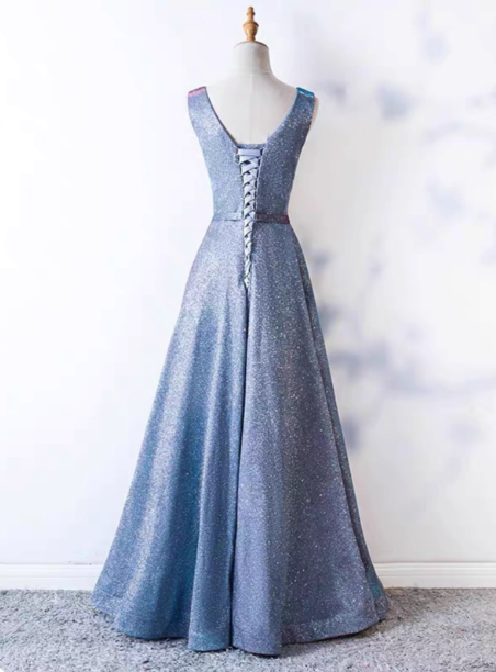 Dreamy Starry Sky Gradient Purple-Blue V-Neck Satin Long Prom Dresses Evening Dresses