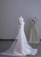Dreamy White Mermaid Spaghetti Strap Open Back Tulle Train Prom Dresses Evening Dresses