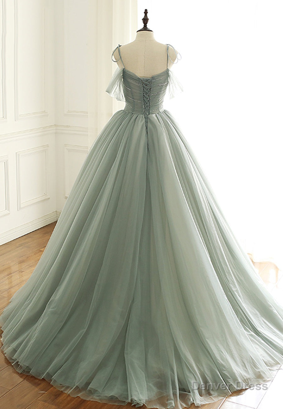 Green Tulle Long Prom Dress, A Line Spaghetti Straps Prom Dresses Secondary image