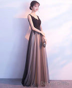 Black Tulle V Neck Long Prom Dress Black Prom Dresses