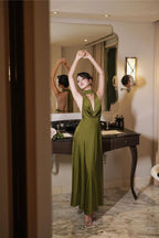 Drop Neck Silk Maxi Dress Wedding Guest Dress Prom Dresses Prom Gown