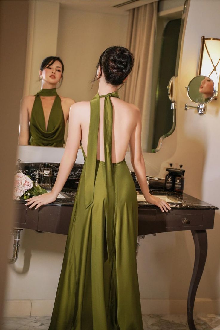 Drop Neck Silk Maxi Dress Wedding Guest Dress Prom Dresses Prom Gown Main image