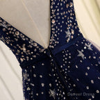 Blue Beaded Sequins Long Prom Dress, Blue Prom Dresses