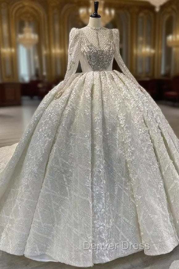Dubai Ball Gowns Lace Appliques Long Sleeve Wedding Dresses Main image