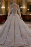 Dubai Style White High Neck Crystal Long Sleeve Wedding Dresses