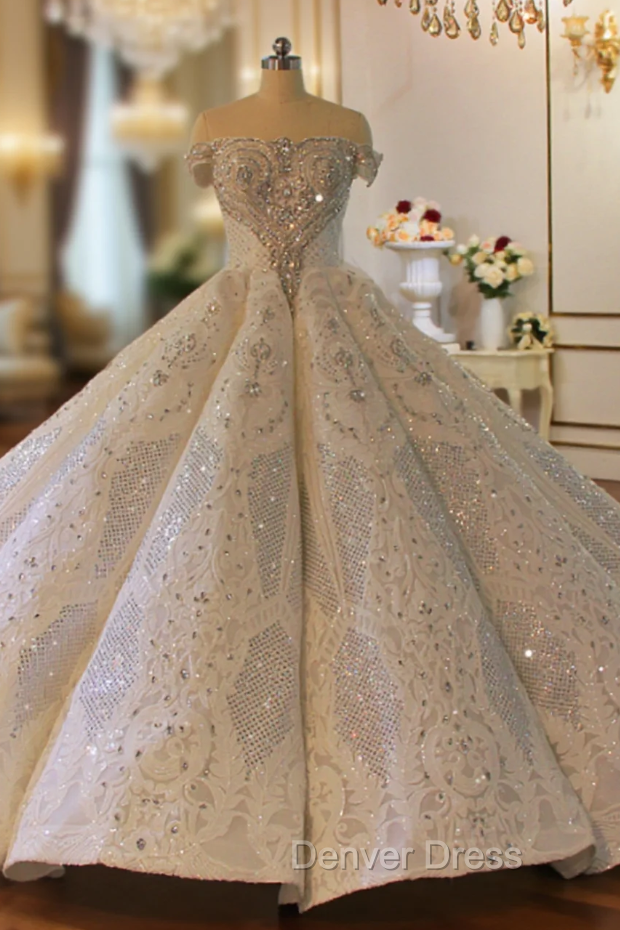 Dubai Tulle Sequins Off the Shoulder Beading Crystal Wedding Dresses