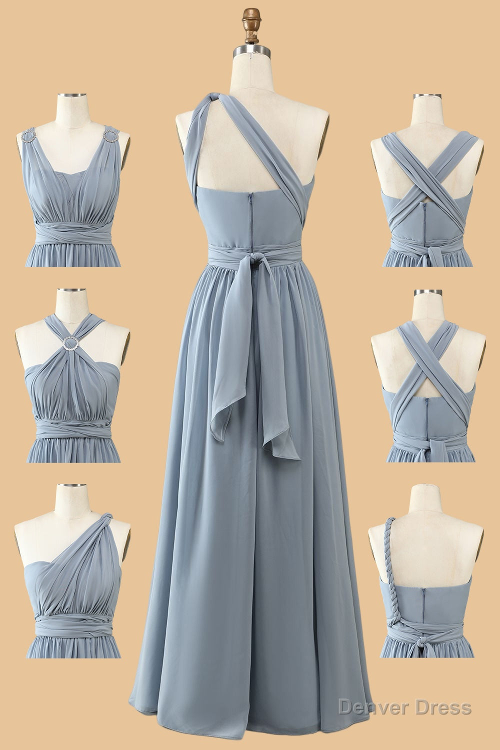 Dusty Blue A Line Chiffon Long Convertible Bridesmaid Dresses Secondary image