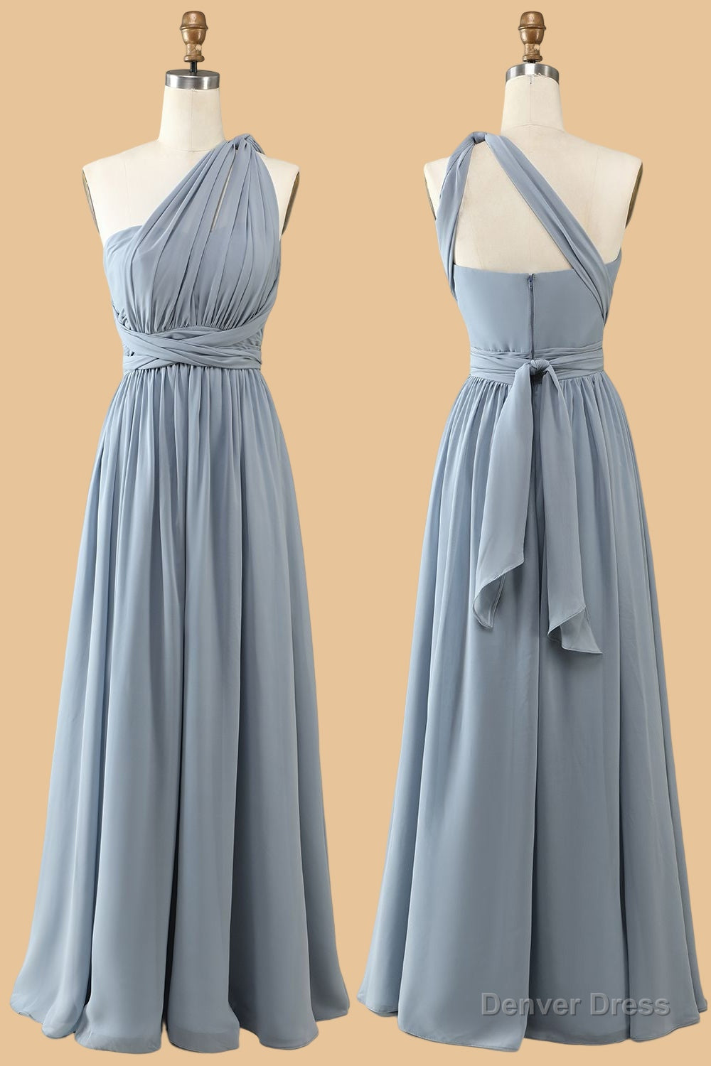 Dusty Blue A Line Chiffon Long Convertible Bridesmaid Dresses Main image