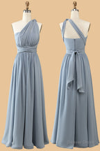 Dusty Blue A Line Chiffon Long Convertible Bridesmaid Dresses