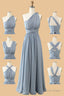 Dusty Blue A Line Chiffon Long Convertible Bridesmaid Dresses