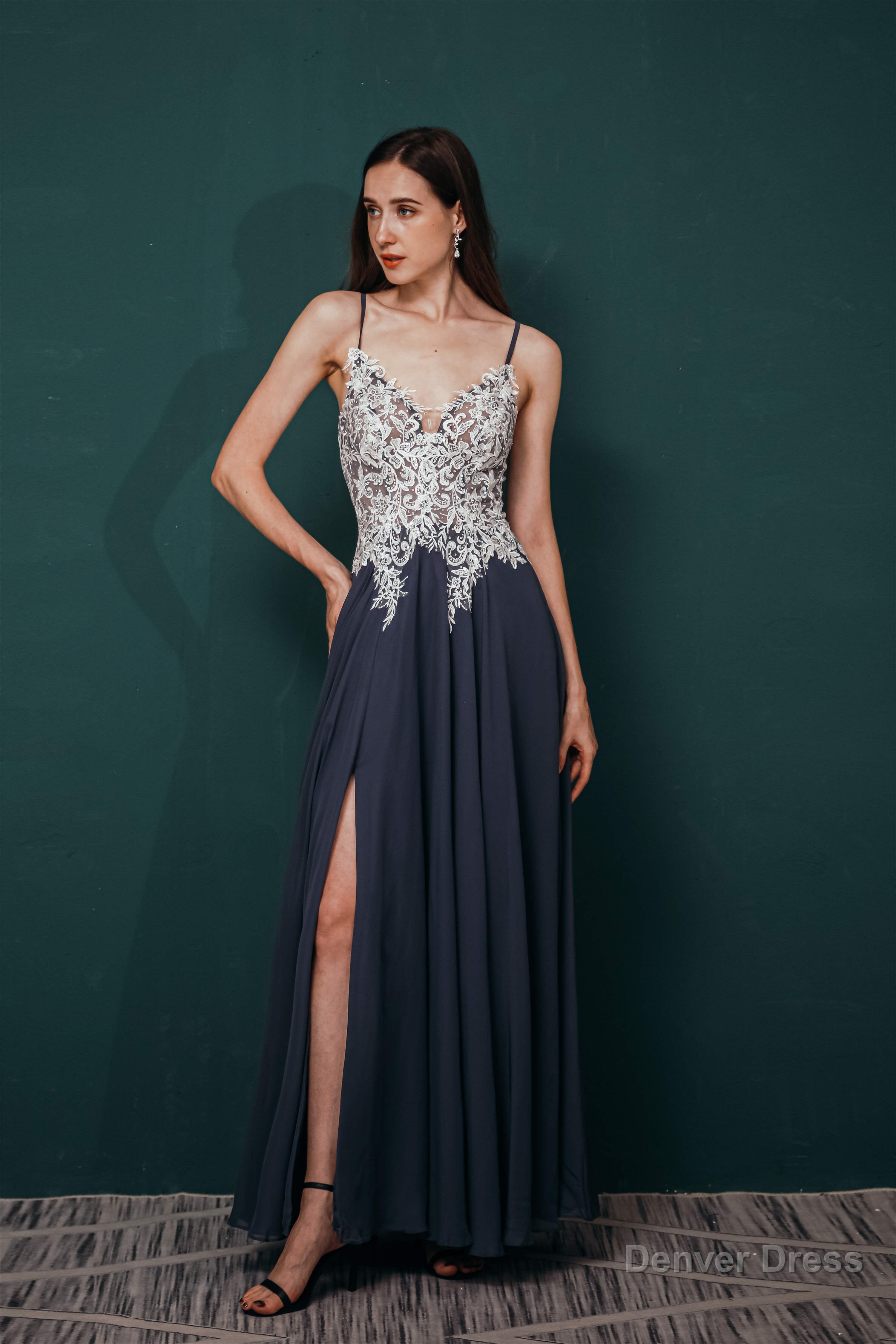 A-line Spaghetti Straps Side Split Long Prom Dresses Secondary image