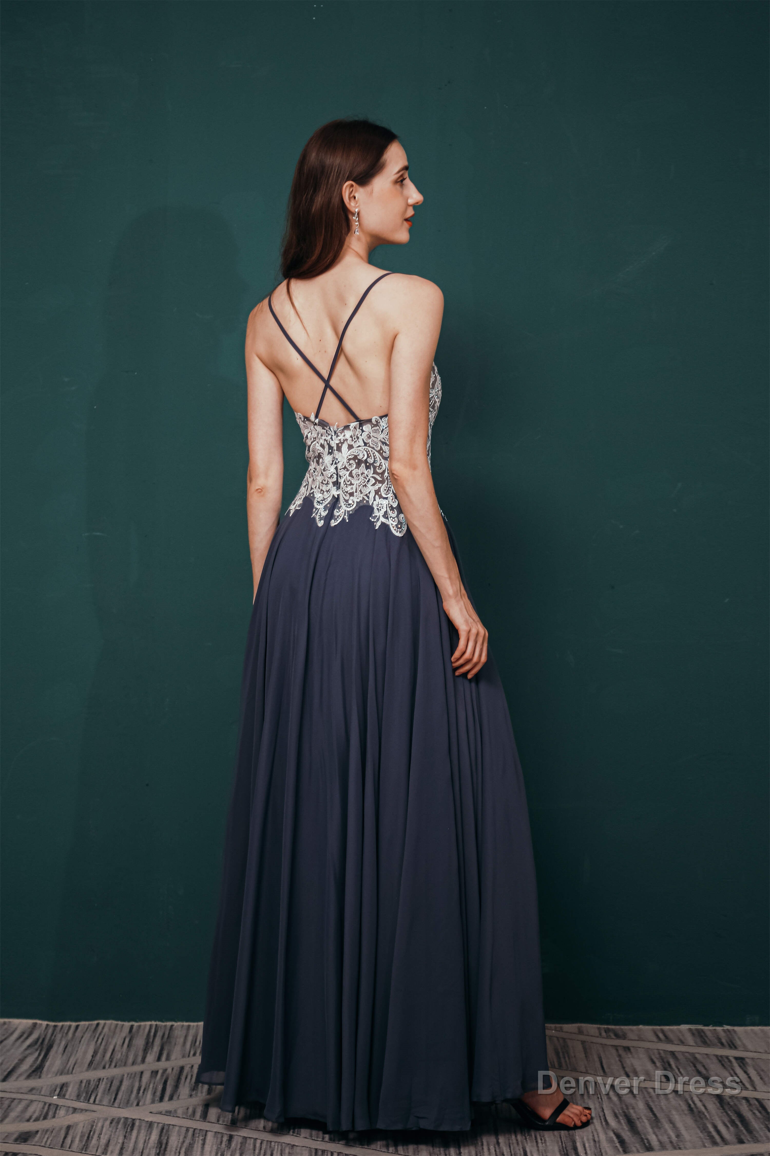A Line Spaghetti Straps Side Split Long Prom Dresses