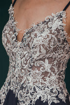 A Line Spaghetti Straps Side Split Long Prom Dresses