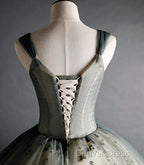 Dusty Green Ball Gowns Beaded Tulle Prom Dress, Ball Gowns Sweet 16 Dresses