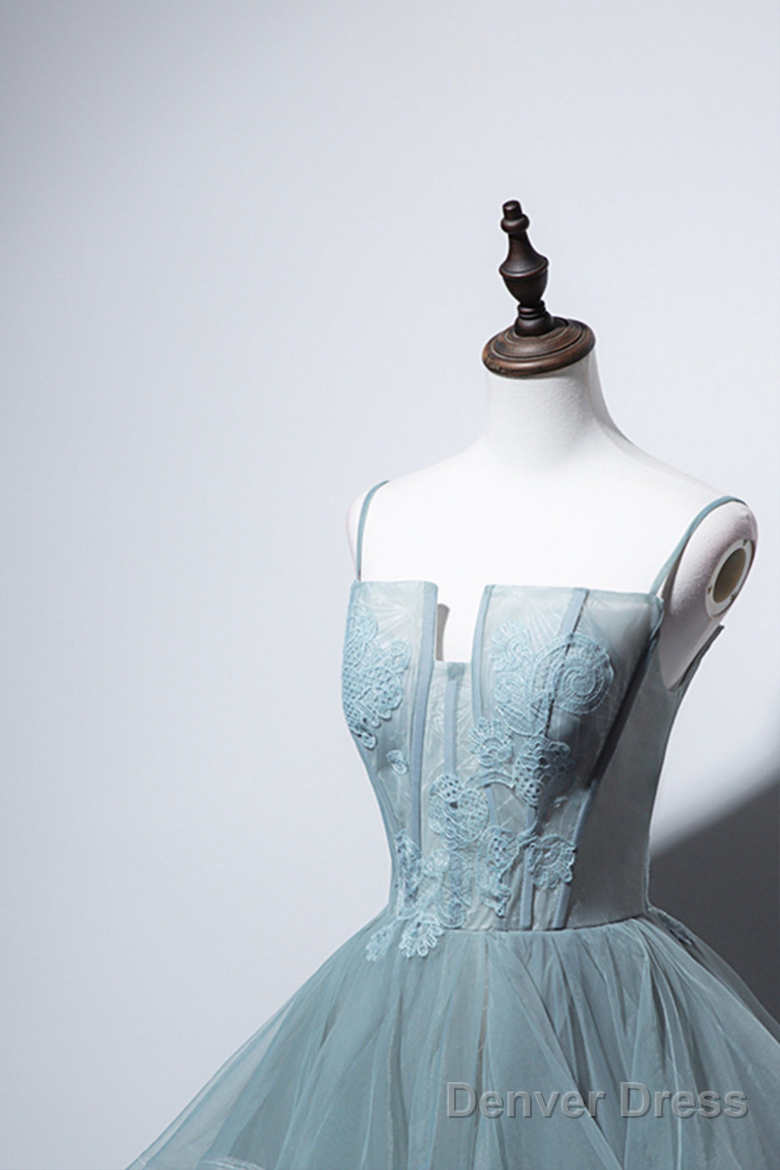 Dusty Green Tulle Lace Floor Length Prom Dress, Beautiful A Line Prom Dresses Secondary image