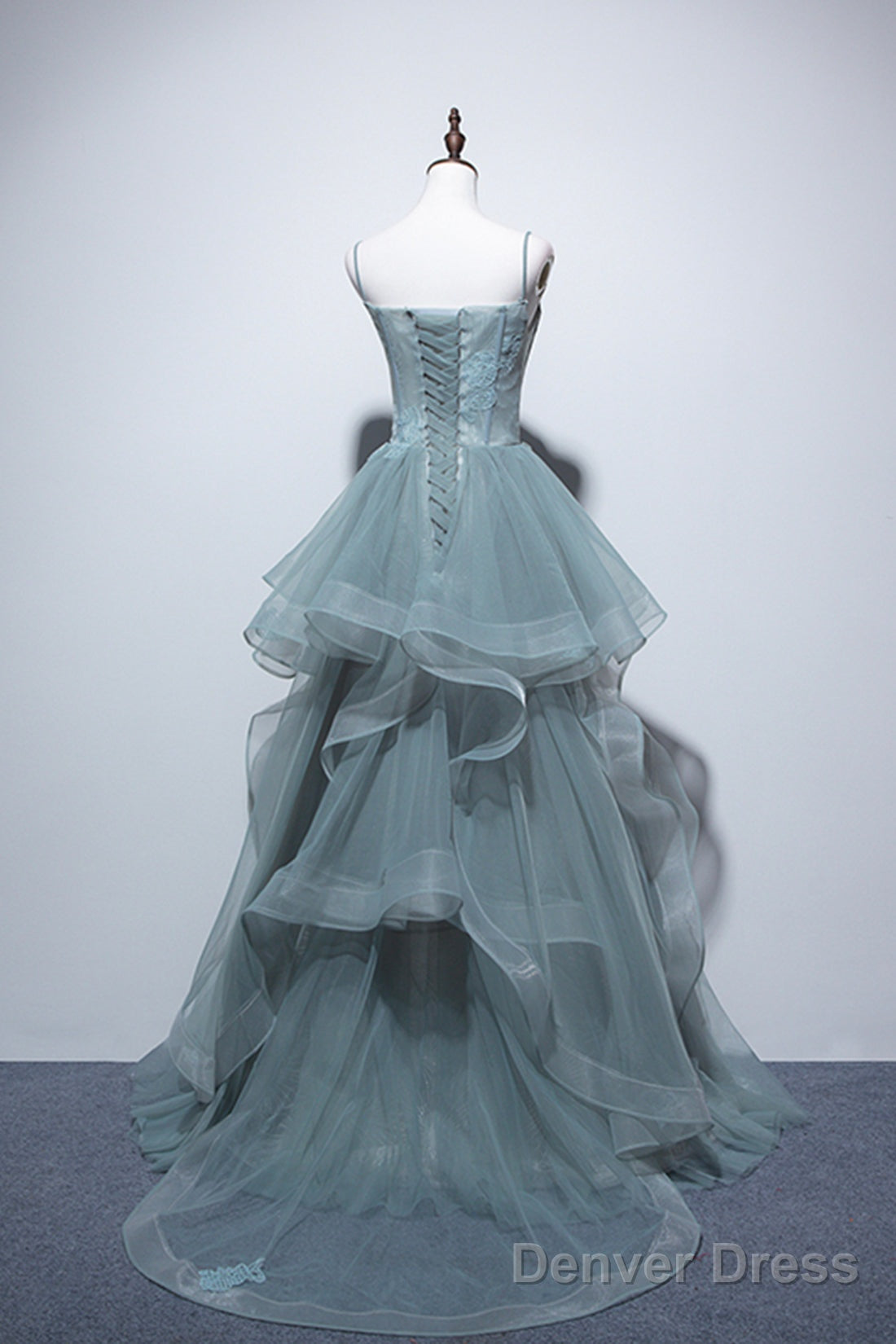 Dusty Green Tulle Lace Floor Length Prom Dress, Beautiful A Line Prom Dresses