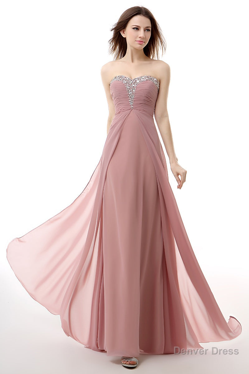Dusty Pink A Line Sweetheart Pleated Prom Dresses Main image