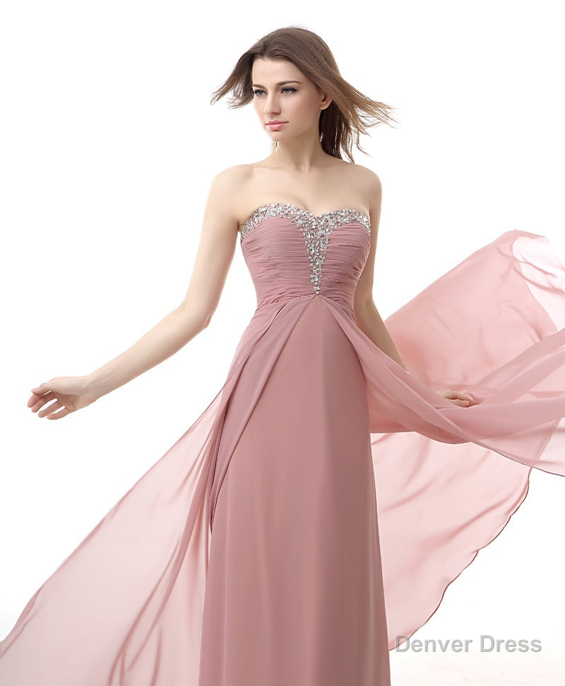 Dusty Pink A Line Sweetheart Pleated Prom Dresses