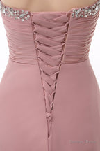 Dusty Pink A Line Sweetheart Pleated Prom Dresses