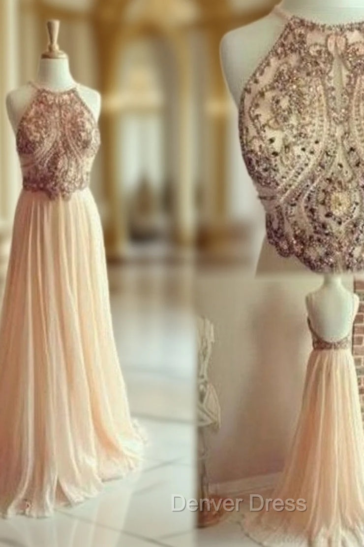 Dusty Pink Formal Dresses Backless Bead Prom Dresses Main image