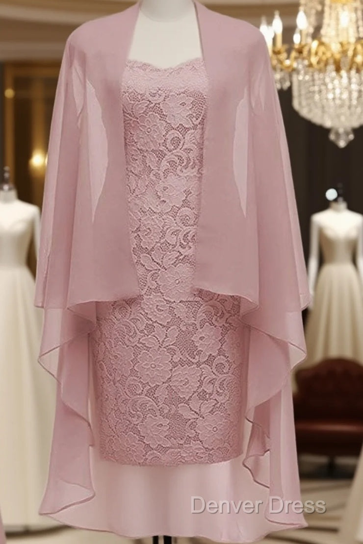 Dusty Pink Short Lace Mother Of The Bride Dresses With Jacket Formal Prom Gowns Main image