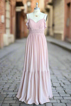 Dusty Rose A Line Bow Ruffle Sleeveless Chiffon Bridesmaid Dresses