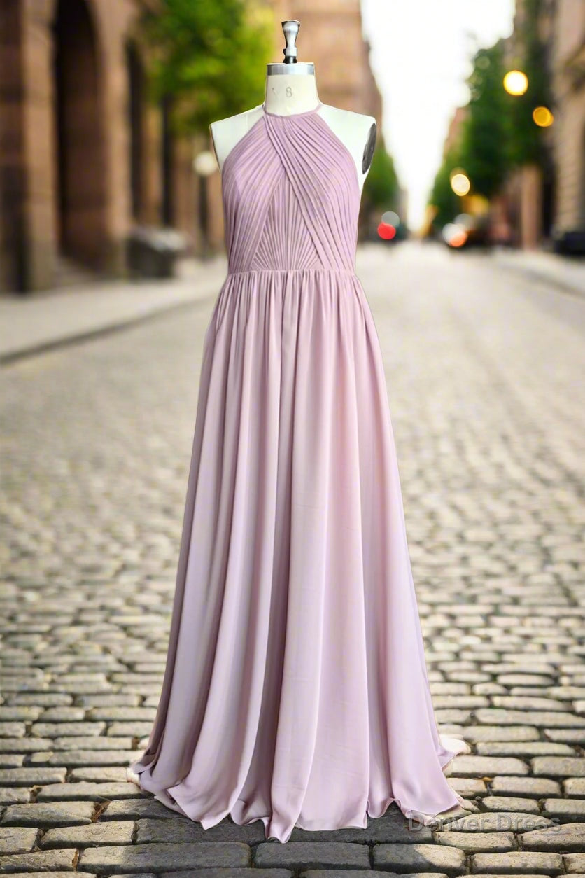 Dusty Rose Halter Keyhole Lace Long Bridesmaid Dresses Secondary image