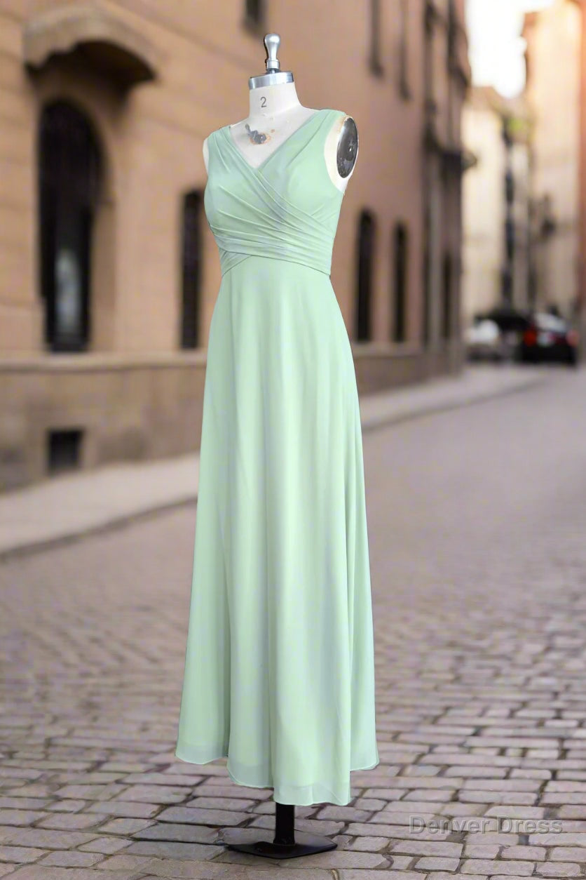 Dusty Sage Green A Line Spaghetti Straps Pleated Chiffon Bridesmaid Dresses With Bow Secondary image